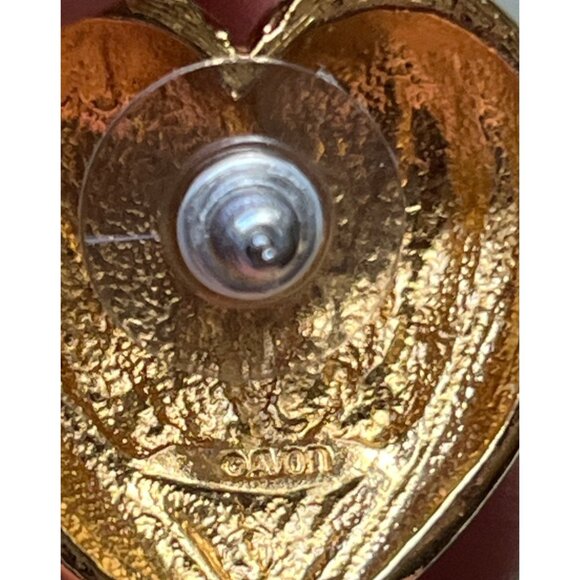Vintage Heart Earrings Pinup Gift Classic 80s Gold Tone Avon 1" Heavy Valentines - Picture 4 of 12